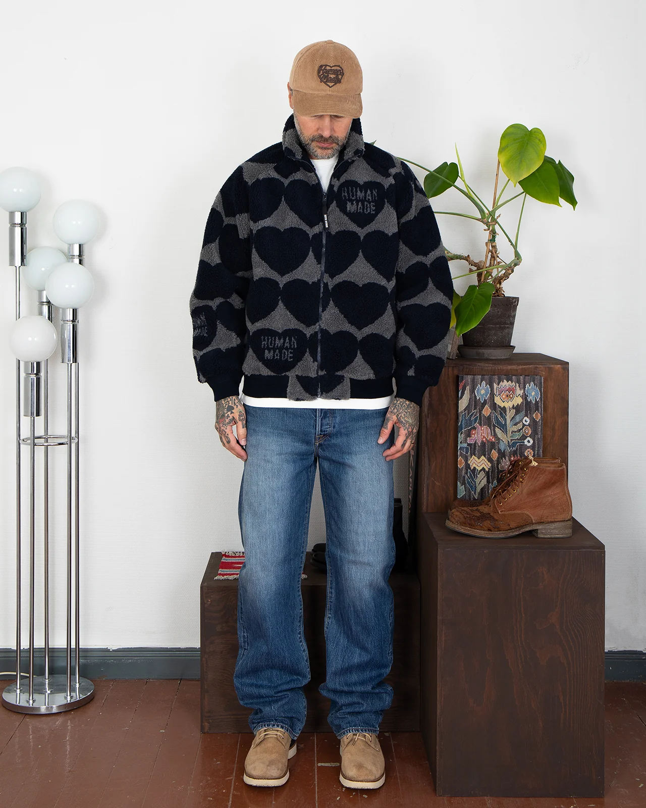Human Made Heart Fleece Jacket, Navy - Image 6