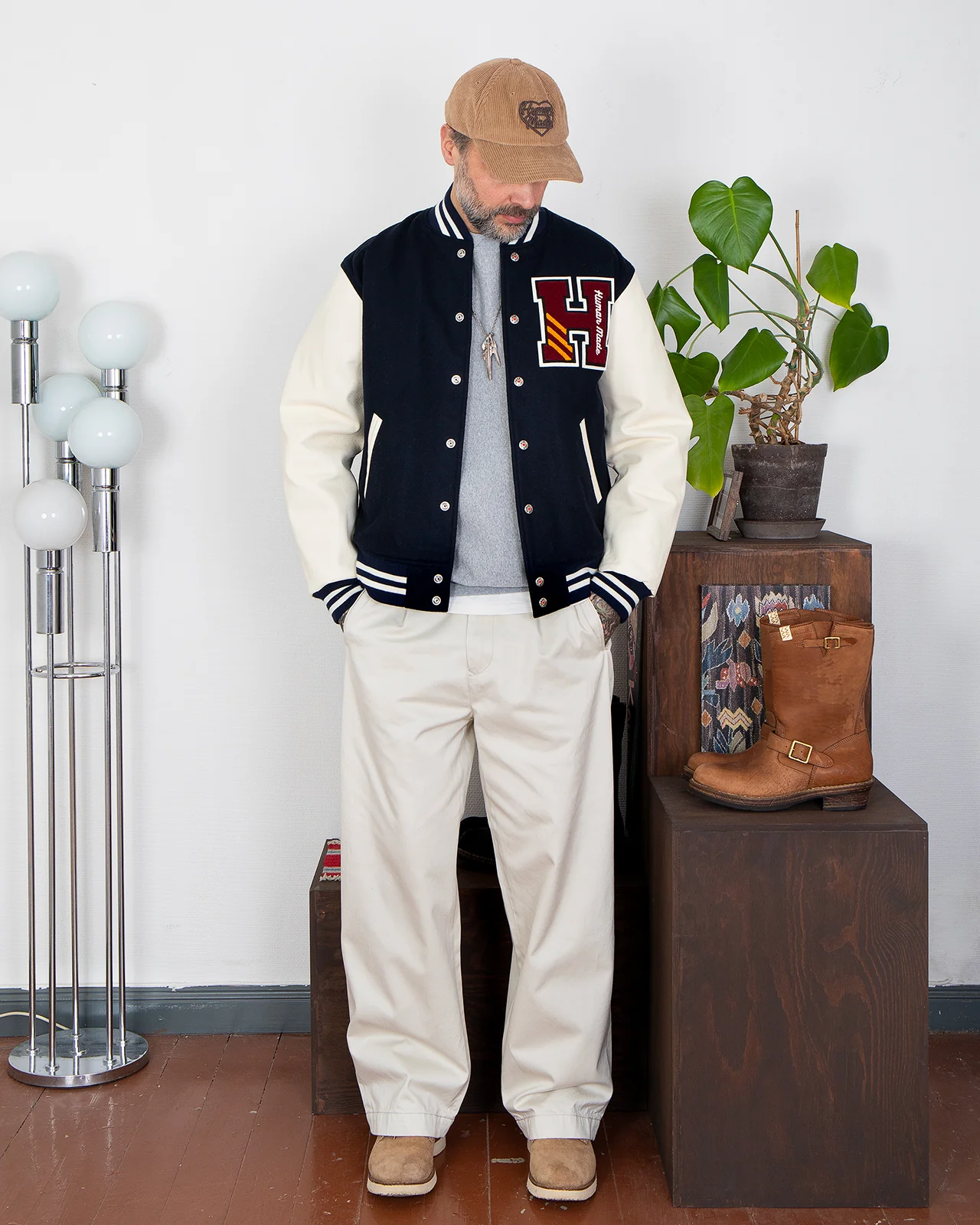 Human Made Varsity Jacket, Navy - Image 2