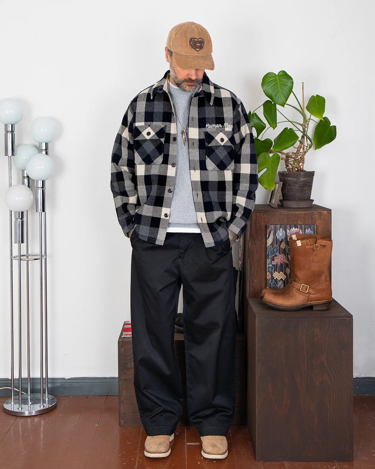Human Made Wool Check Shirt Jacket, Black - Image 2