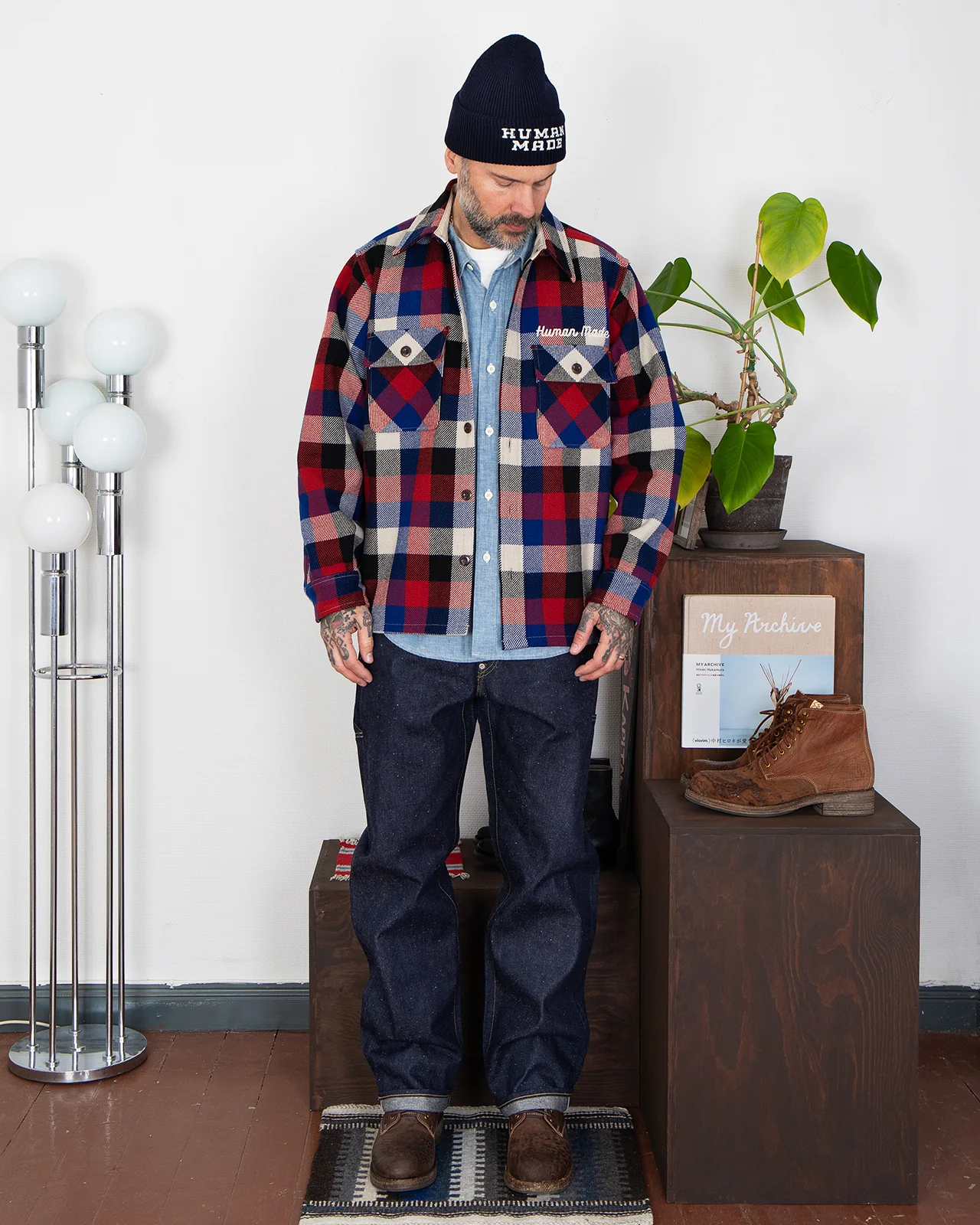 Human Made Wool Check Shirt Jacket, Red - Image 7