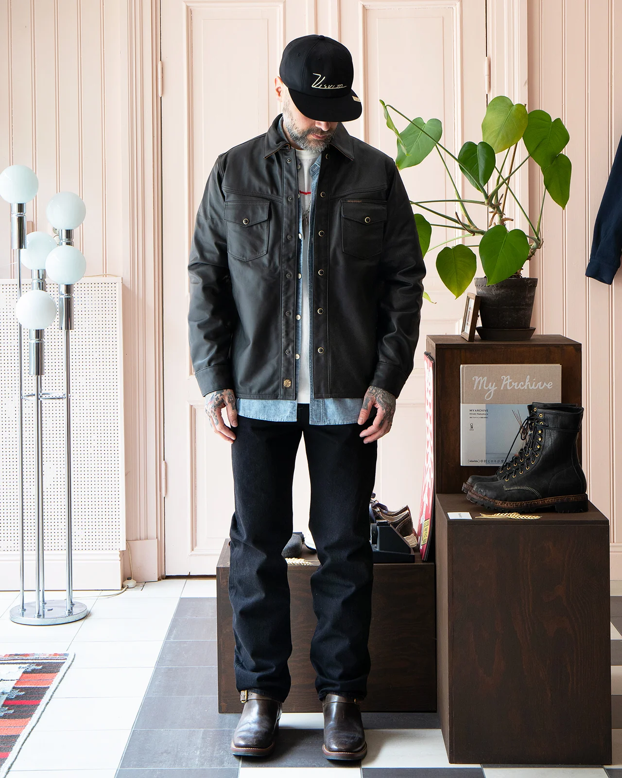 Indigofera Austin Leather Shirt, Navak Light, Black Teacore - Image 2