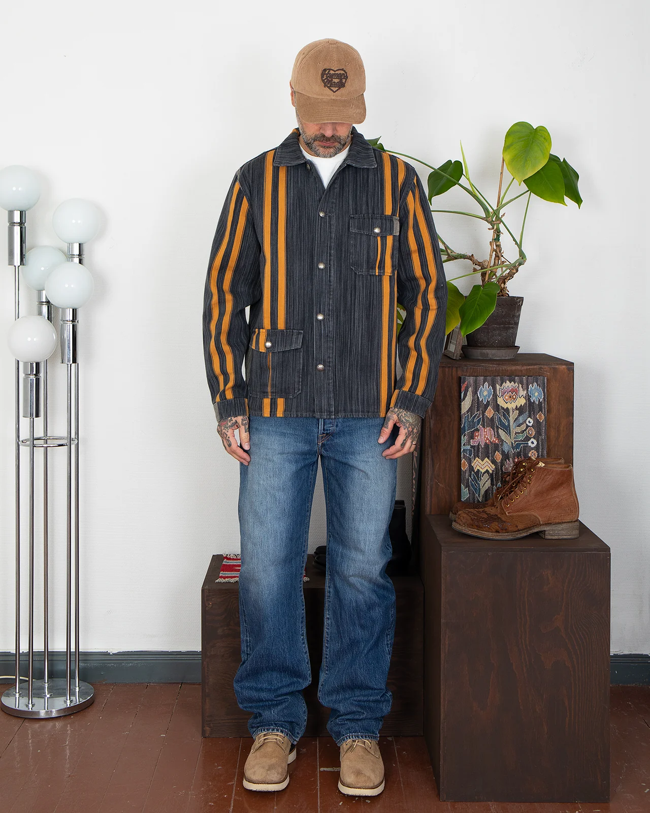 Indigofera Conway Jacket, Cotton / Wool Stripe, Grey / Wine / Orange - Image 2