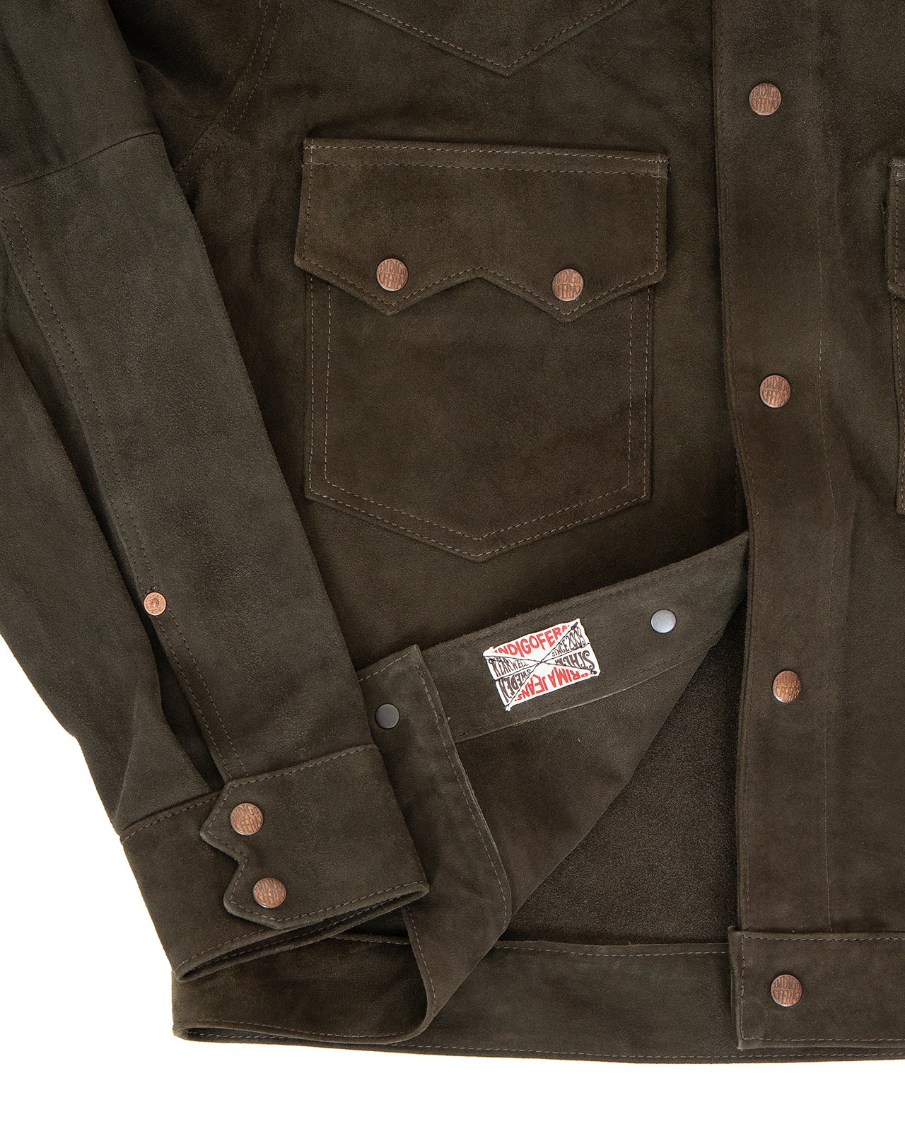 Indigofera Cooper Shirt, Goat Suede, Dark Olive - Image 4