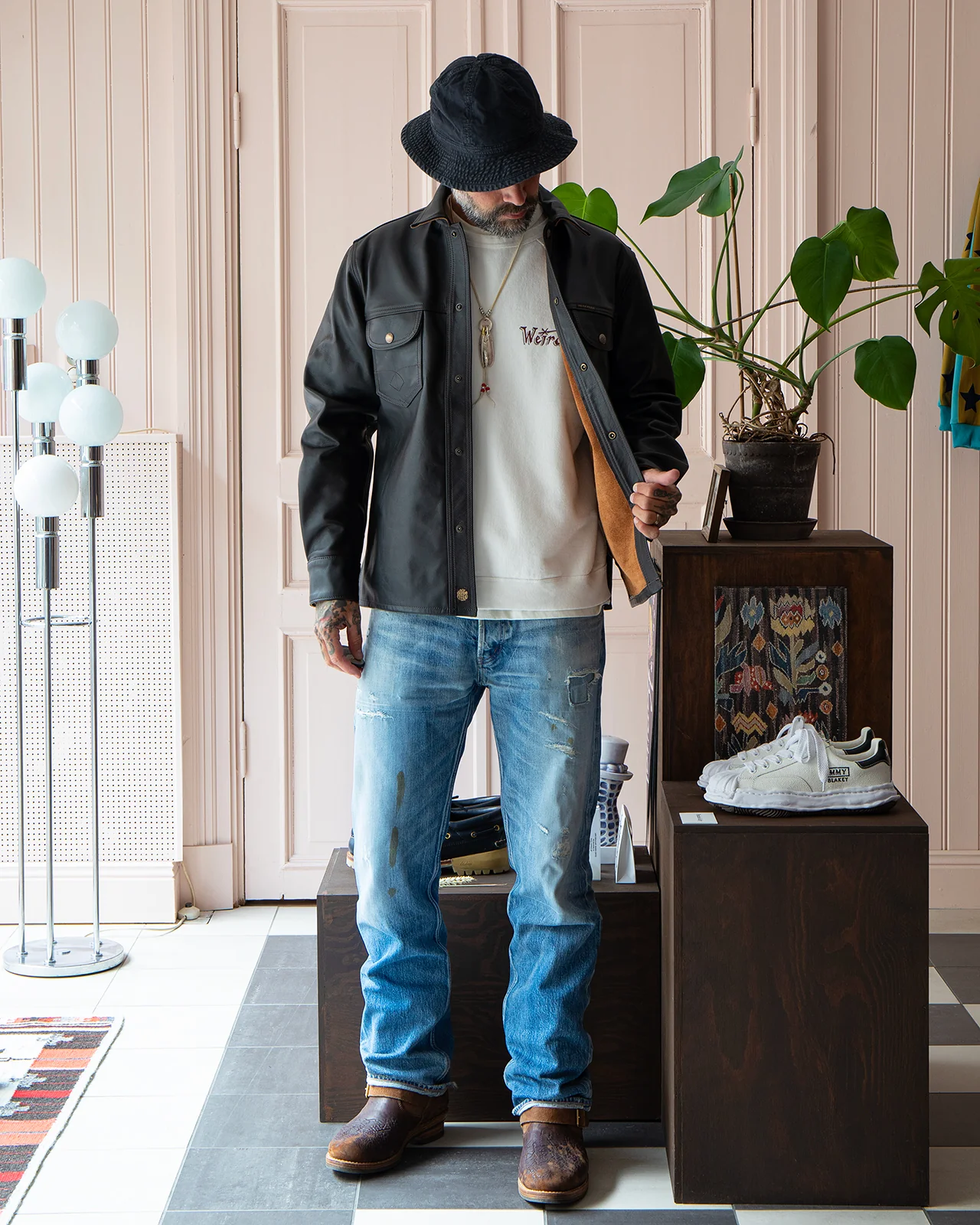 Indigofera Copeland Shirt, Black Leather, Teacore - Image 2