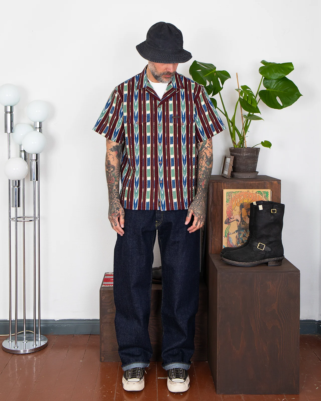 Indigofera Deville Shirt, Printed Seersucker, Wine / Ecru - Image 2