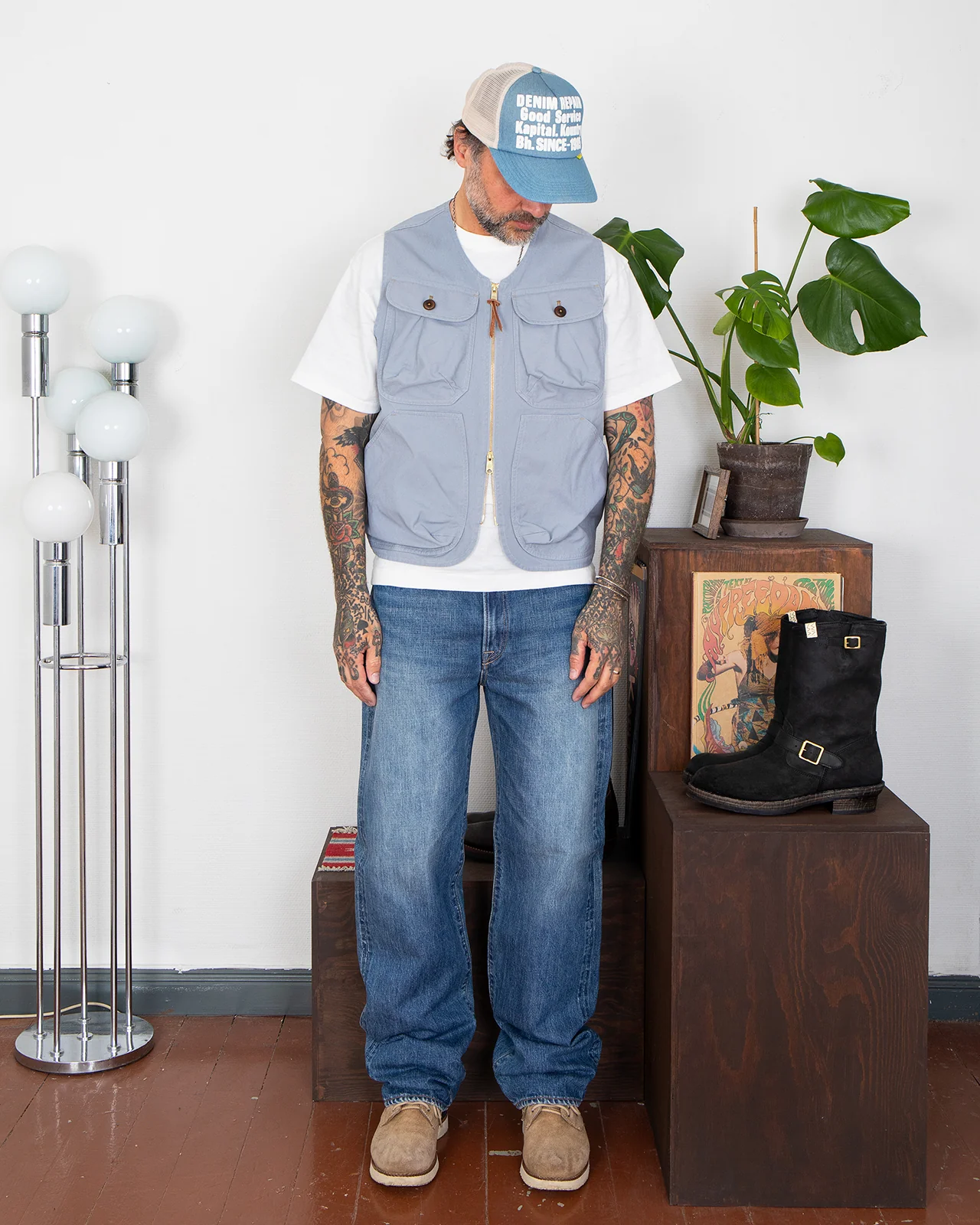 Indigofera Dryden Vest, Cotton Canvas, Dusty Blue - Image 2