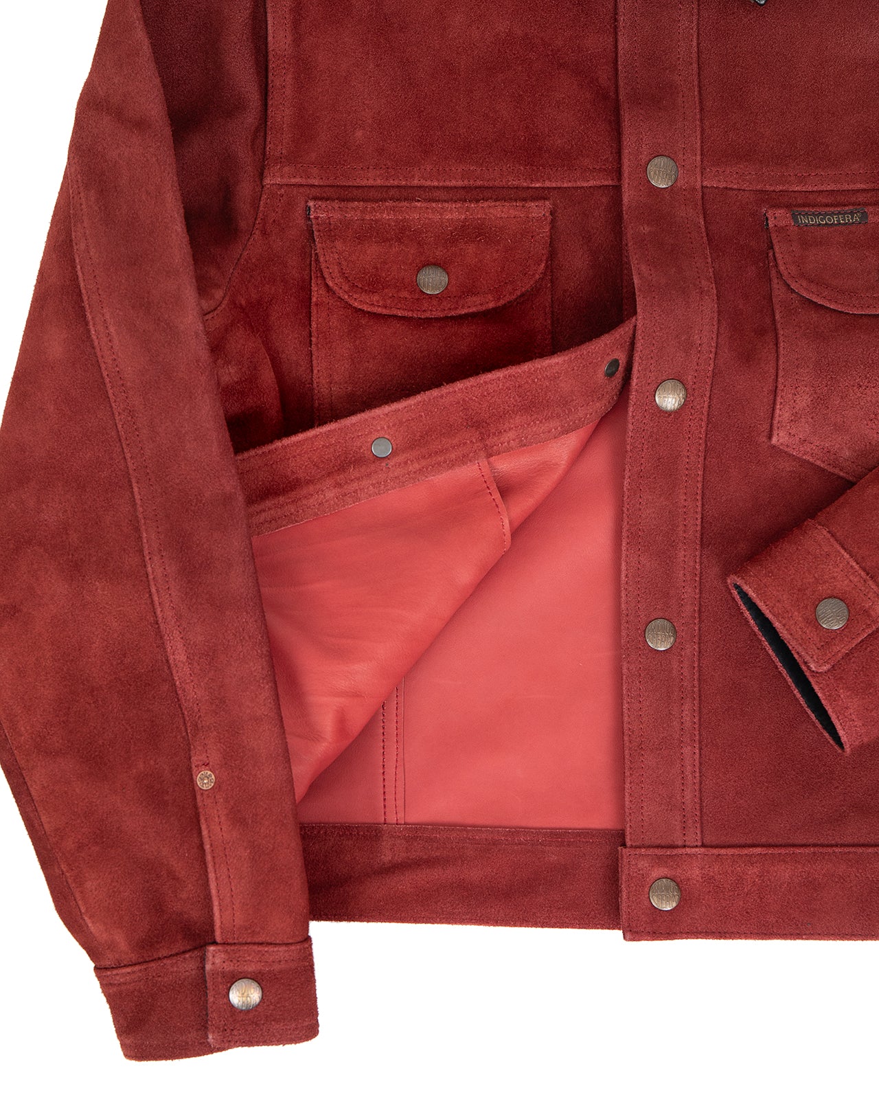 Indigofera Fargo Quarter Leather Jacket, Roughout Wine - Image 4