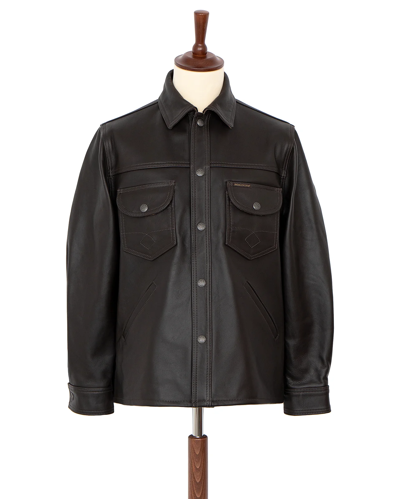 Indigofera Fargo Trucker Jacket, Brown Leather