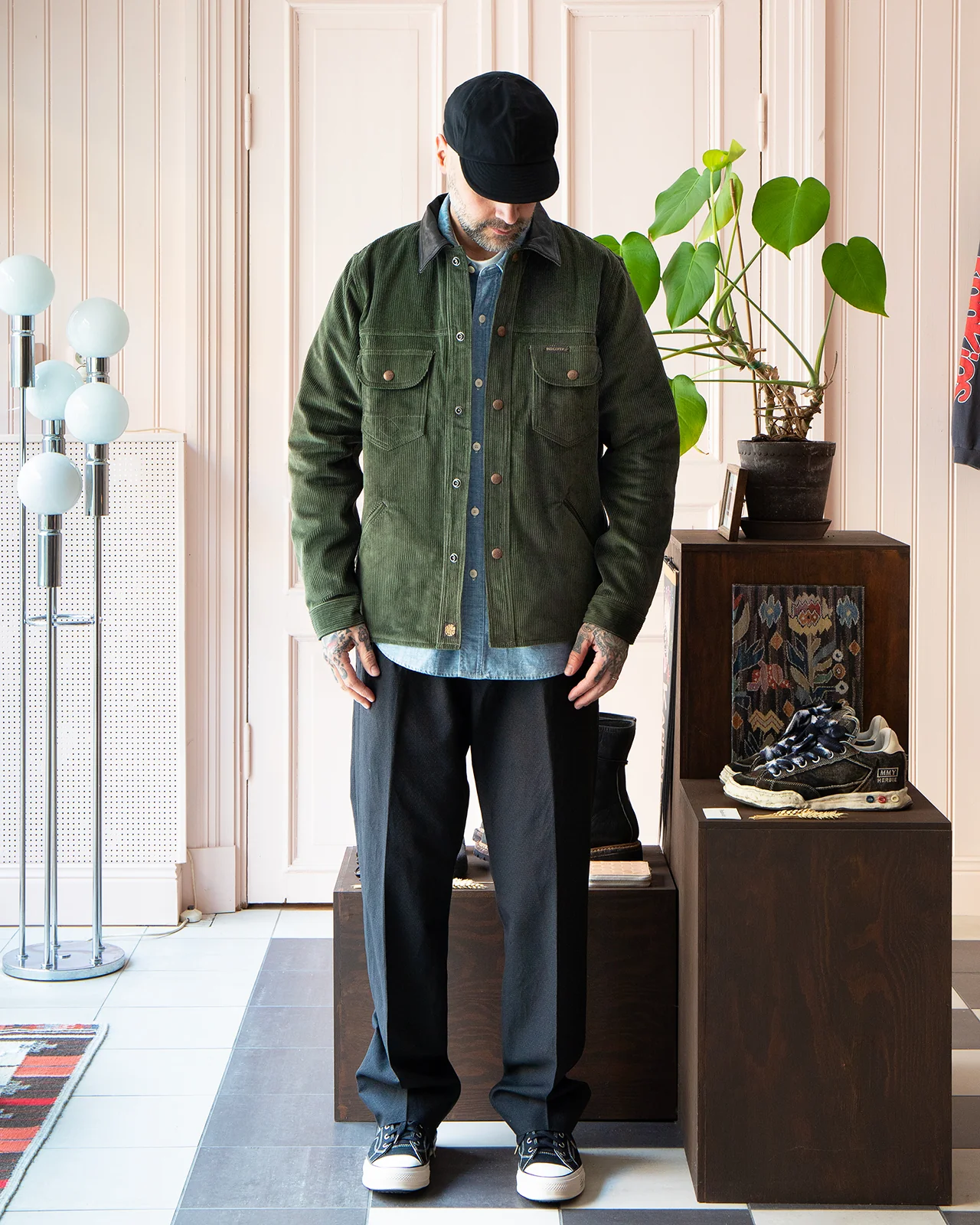 Indigofera Fargo Trucker Jacket, Corduroy 8W, Green - Image 2