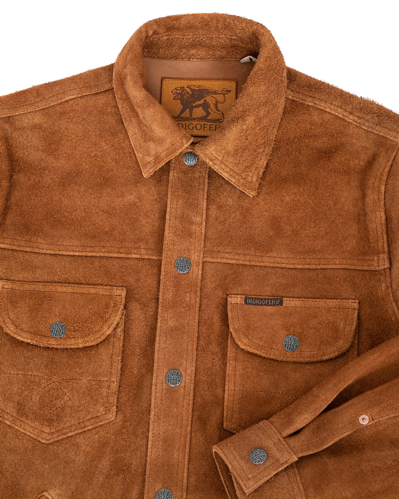 Indigofera Fargo Trucker Leather Jacket, Cognac Rough Out - Image 2