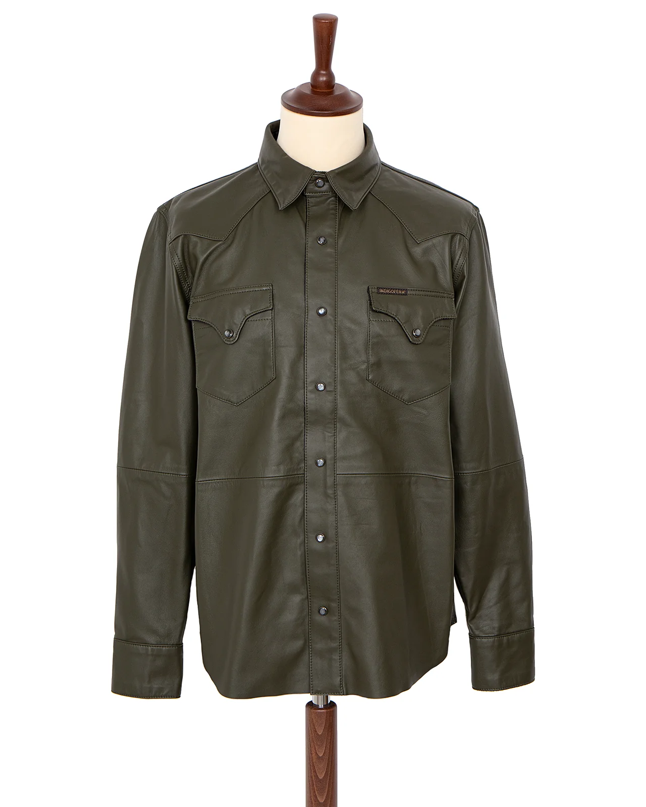 Indigofera Hawley Leather Shirt, Green