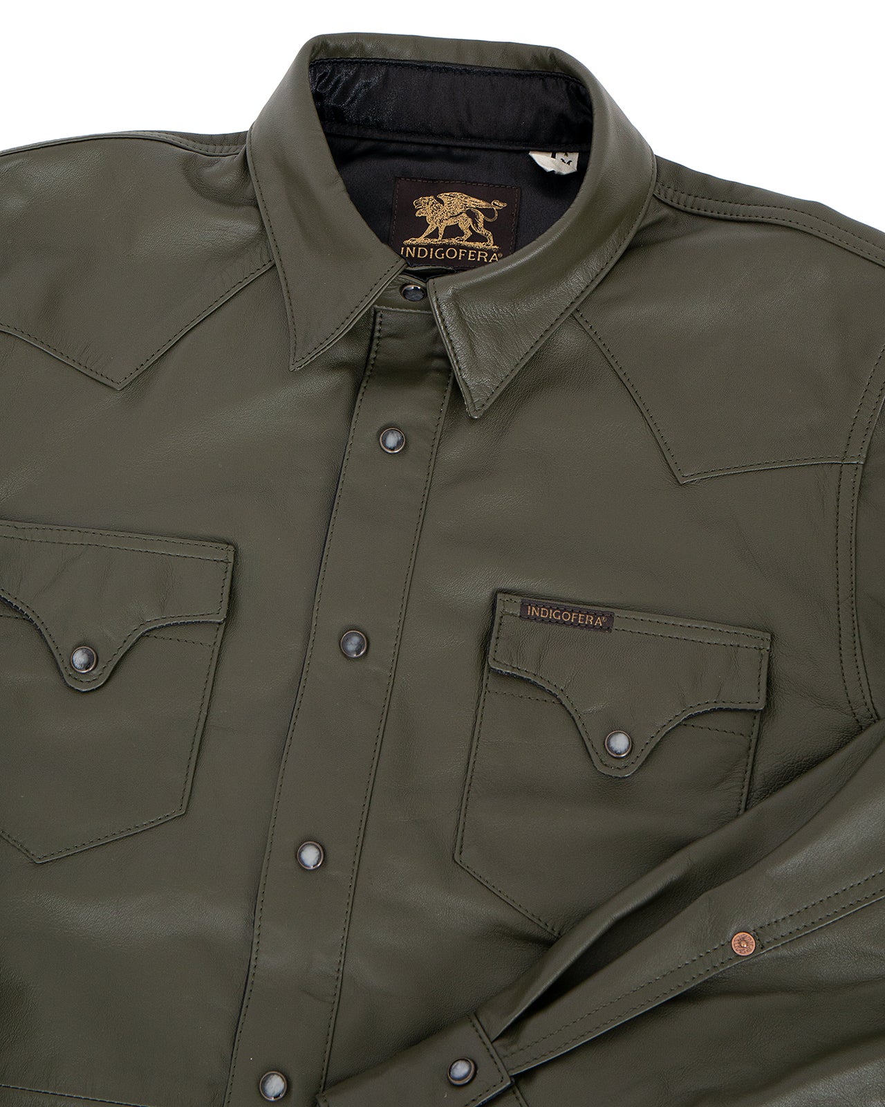 Indigofera Hawley Leather Shirt, Green - Image 3