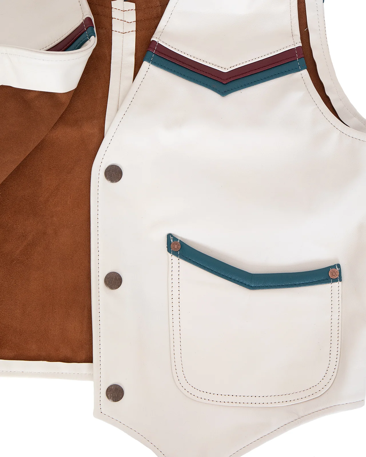 Indigofera Mahan Leather Vest, White Navak, White Teacore - Image 3