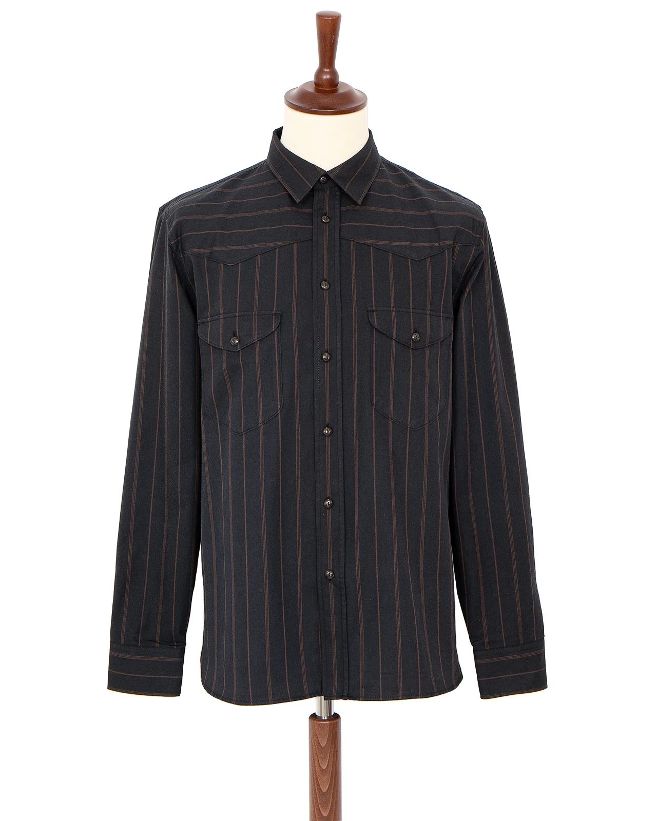 Indigofera Manolito Shirt, Cotton Stripe, Black / Brown