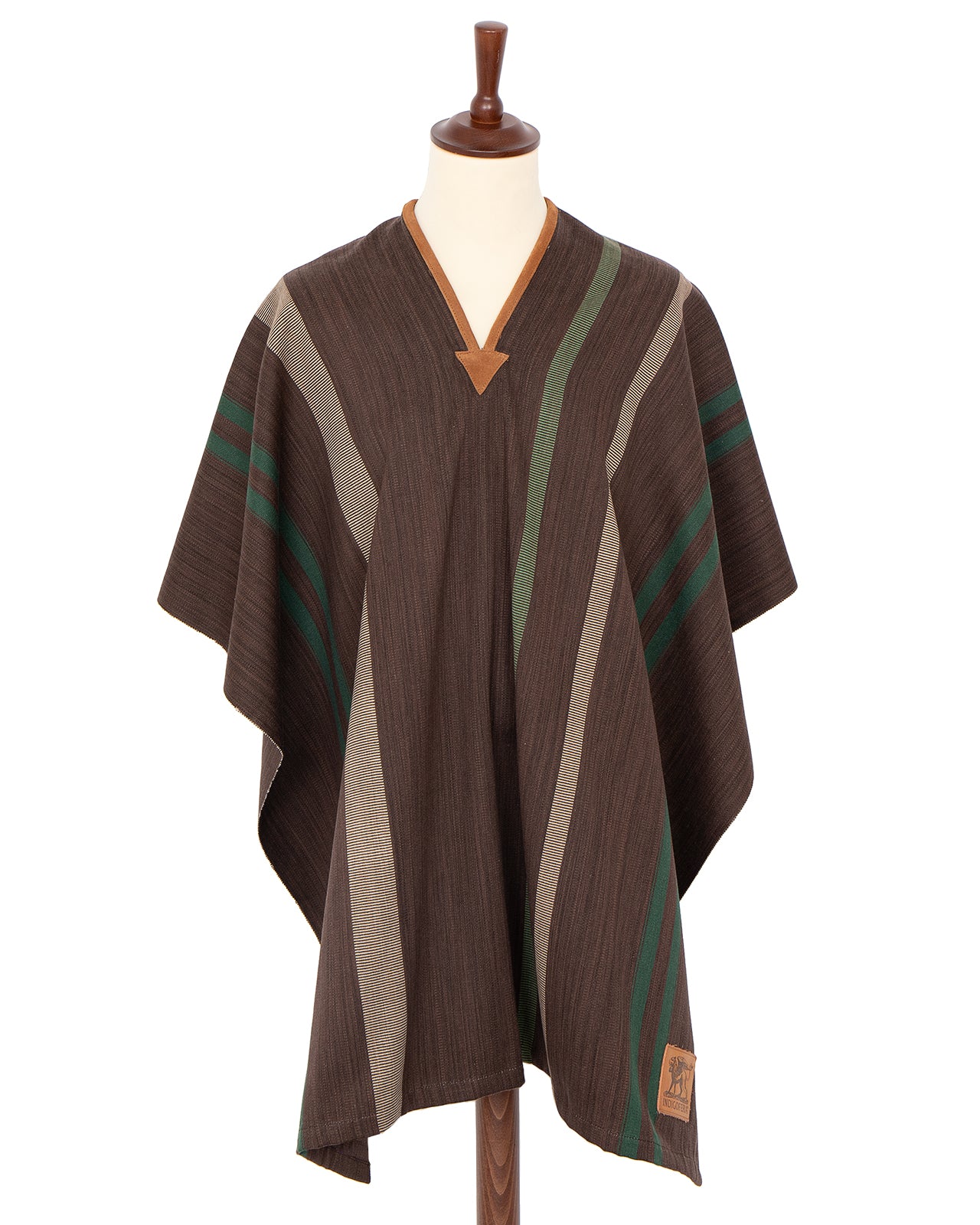 Indigofera Poncho, Cotton/Wool, Brown / Green
