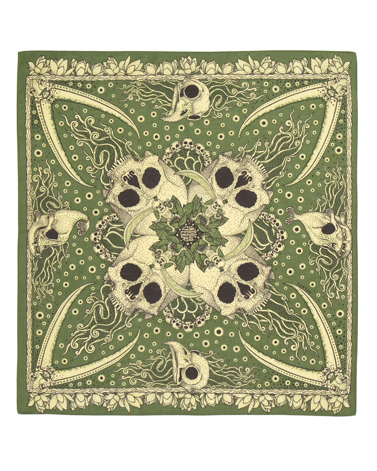 Indigofera Skull Bandana, Green