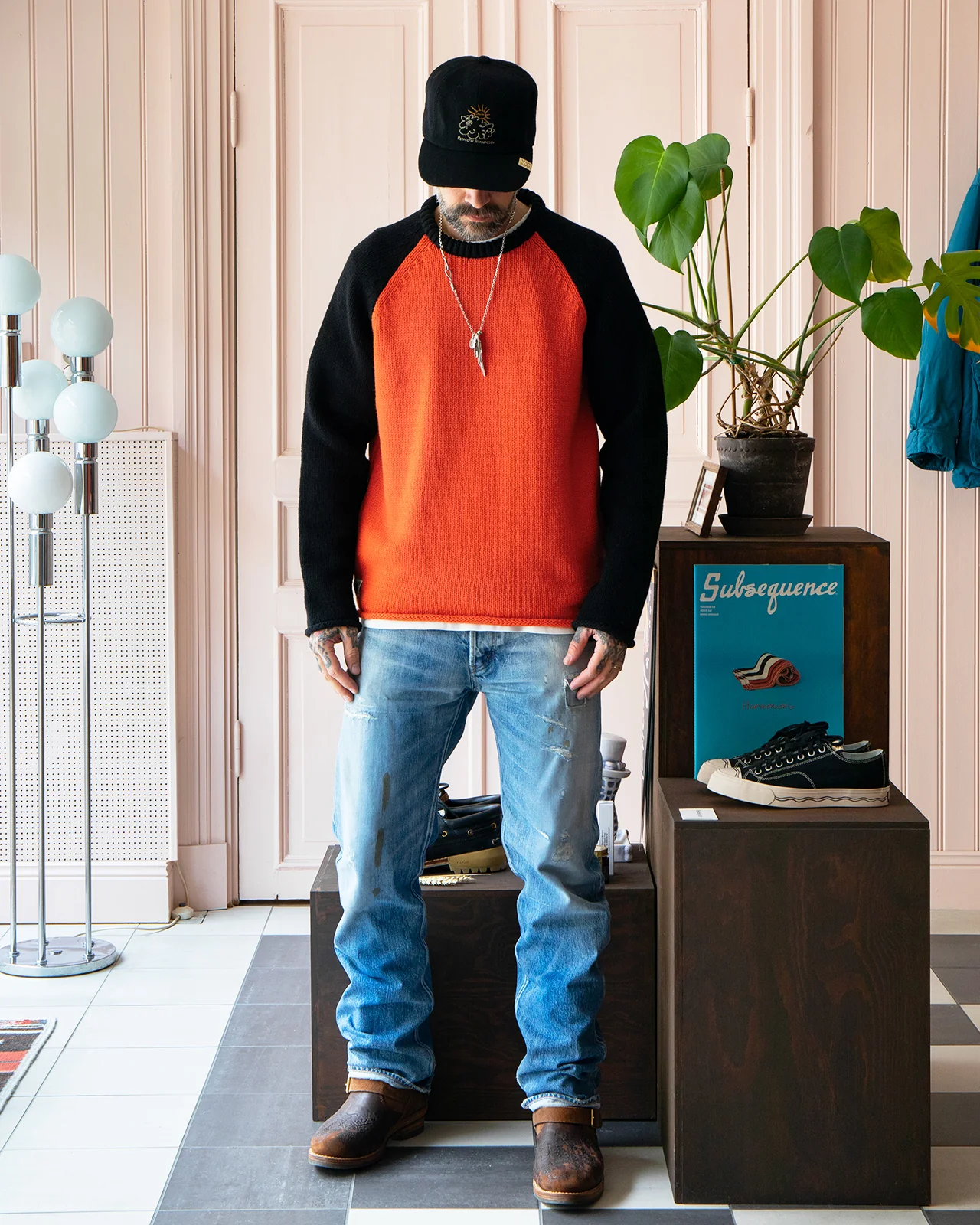 Indigofera Willow Wool Sweater, Orange / Black - Image 2