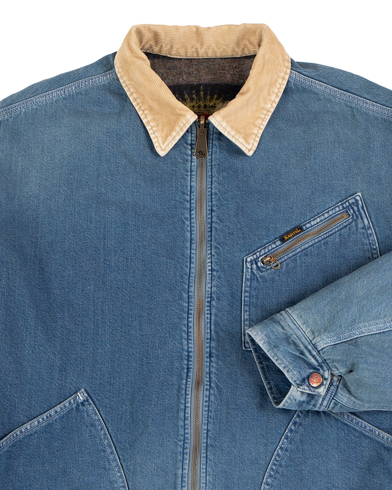 Kapital 11.5oz Denim Lining Reversible Zip Up Work Jacket (VIRGIN MARY) - Image 6