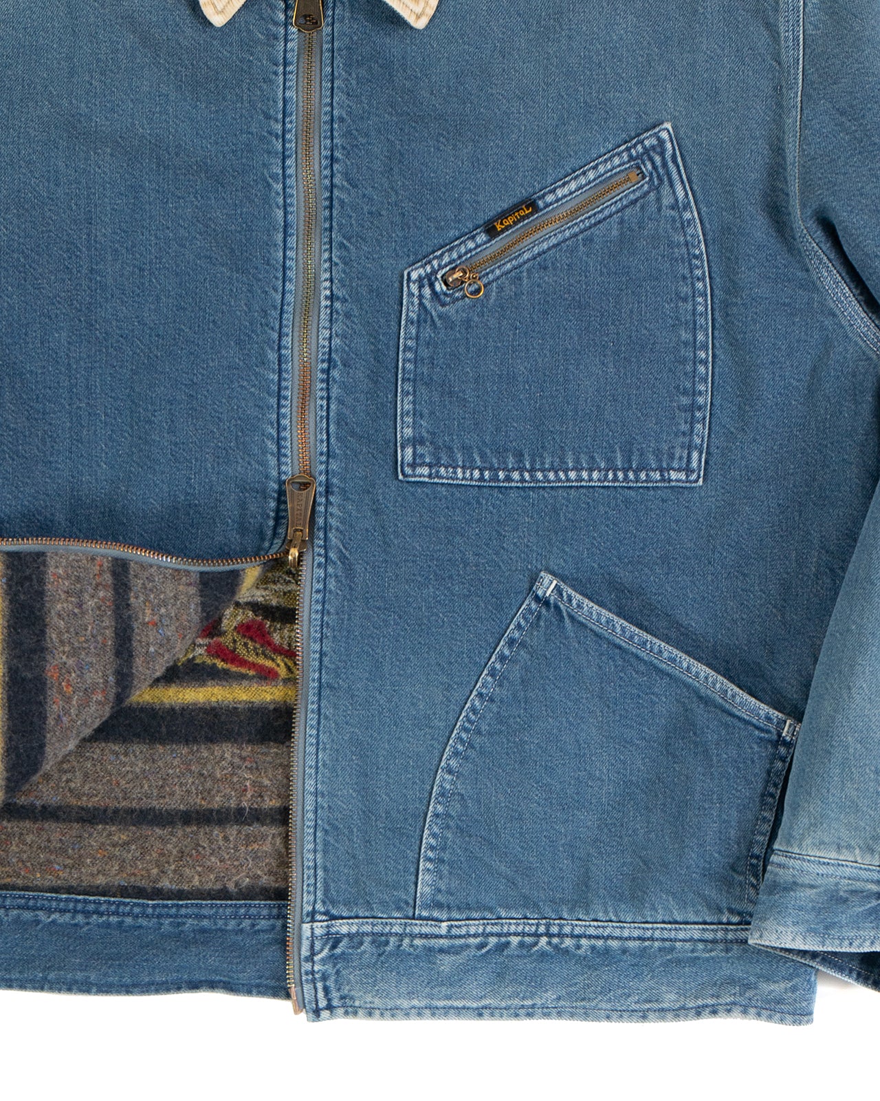 Kapital 11.5oz Denim Lining Reversible Zip Up Work Jacket (VIRGIN MARY) - Image 7