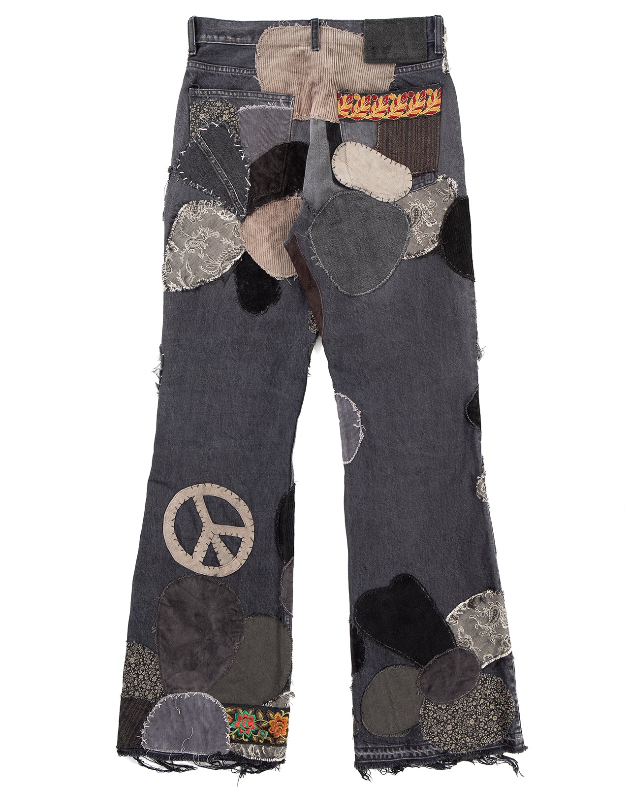 Kapital 14oz BLKxBLK Denim 5P Rat Flare Pants, Hippie-Insane Remake - Image 3