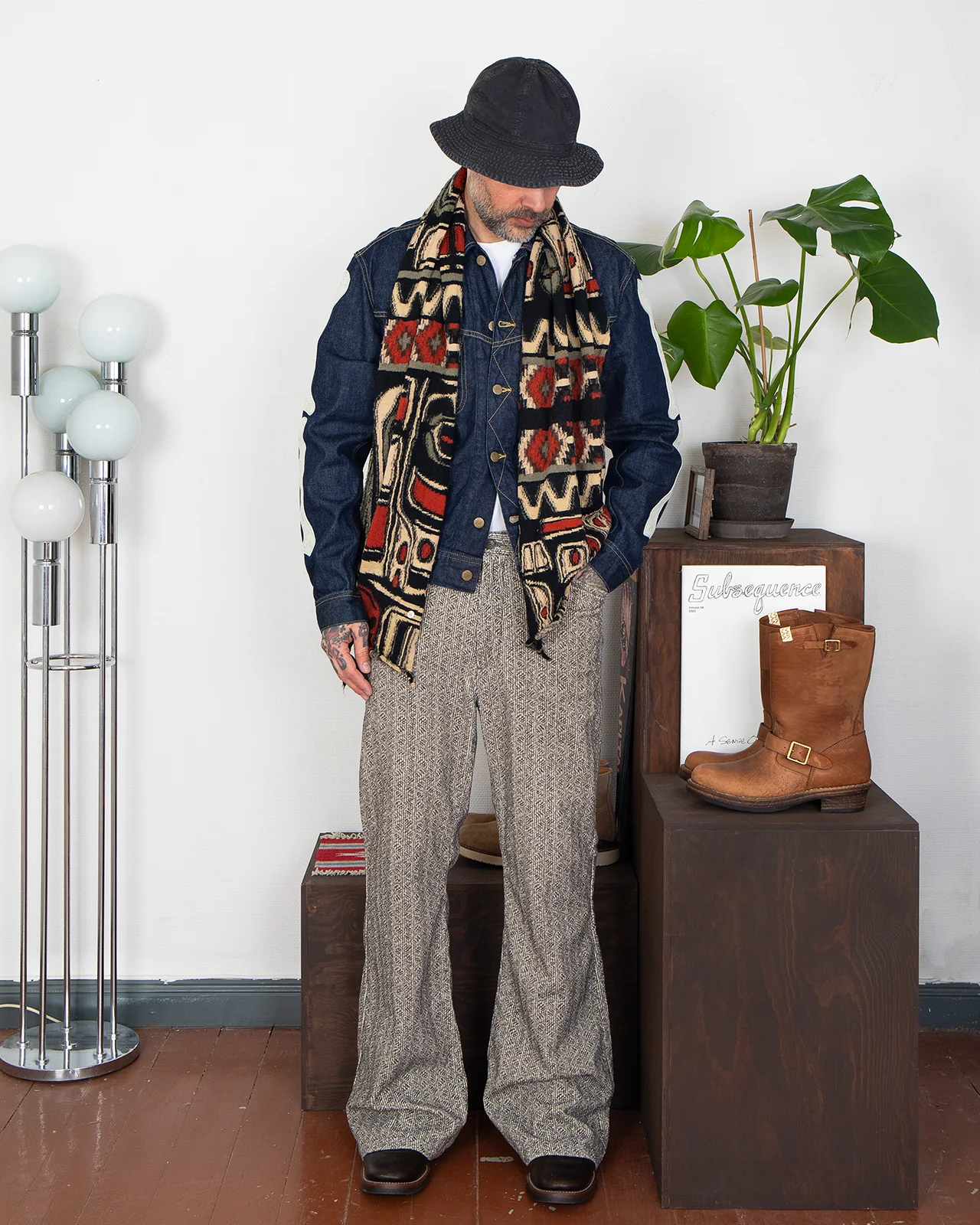 Kapital 8W Corduroy Dawson-Stripe Frisko Flare Pants, Grey - Image 2