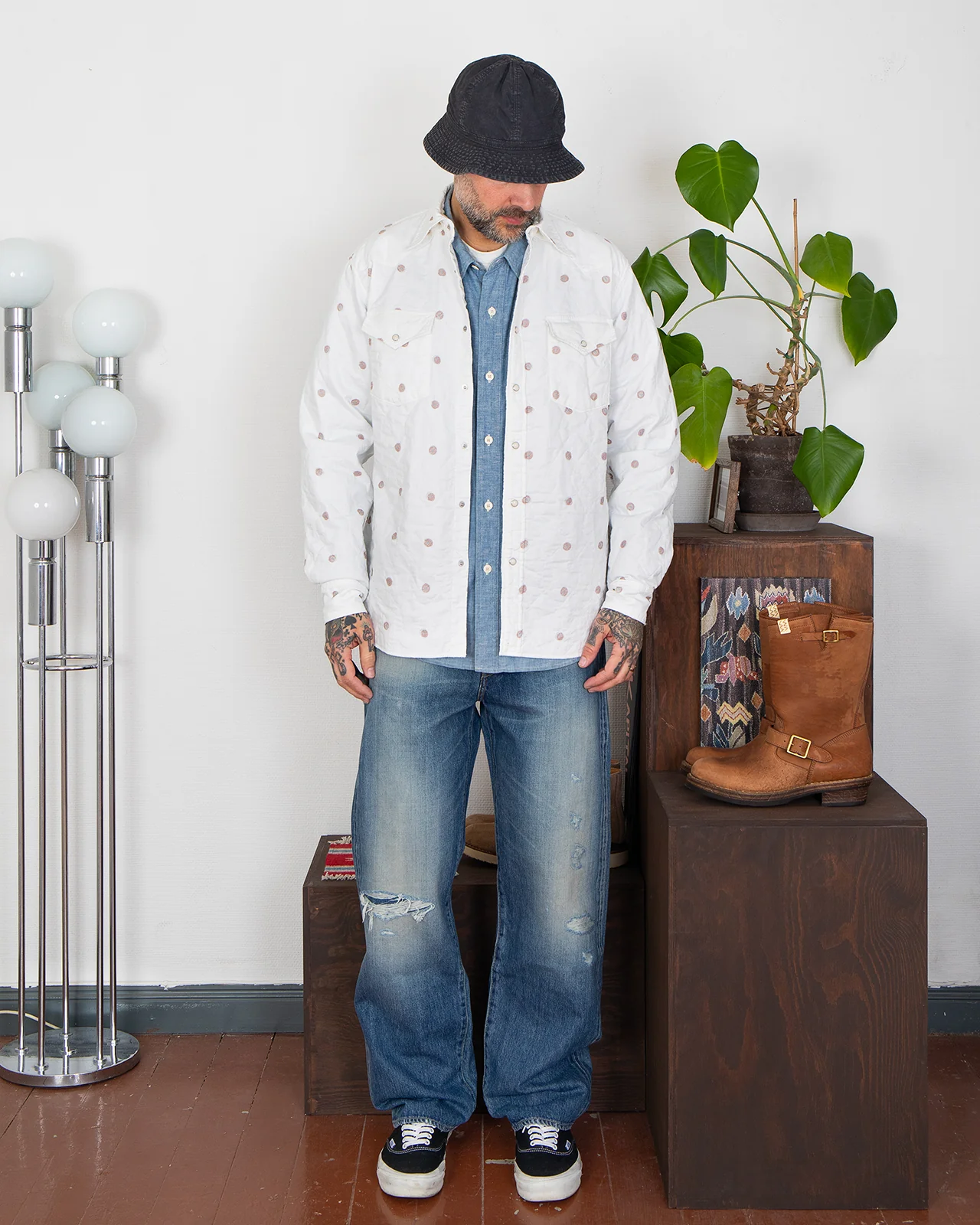 Kapital Cotton Quilting Mamemon Husky Western Shirt, White - Image 7