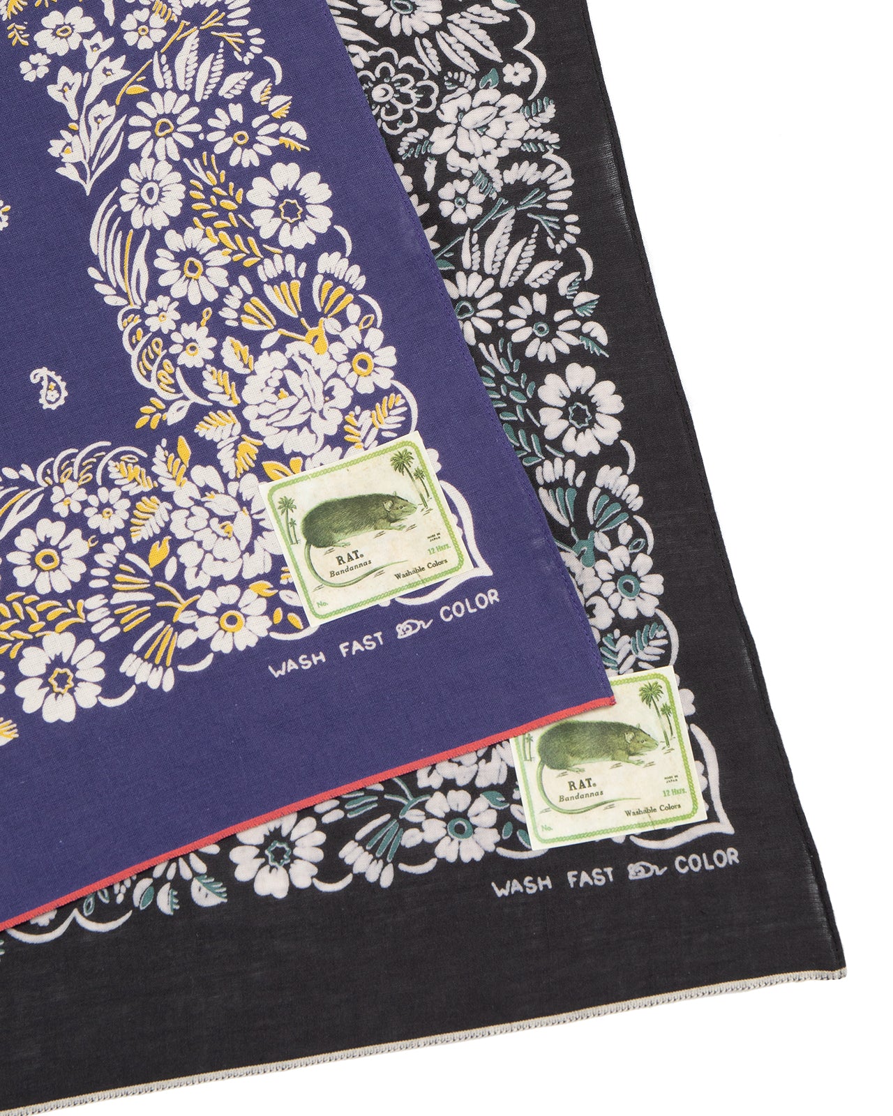 Kapital Fastcolor Selvedge Bandana, Churchill Garden, Black - Image 2