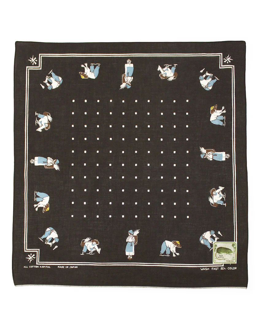 Kapital Fastcolor Selvedge Bandana, (Rice Seeding), Black