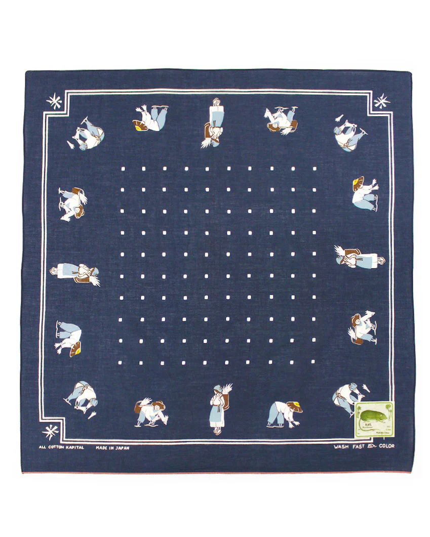 Kapital Fastcolor Selvedge Bandana, (Rice Seeding), Navy