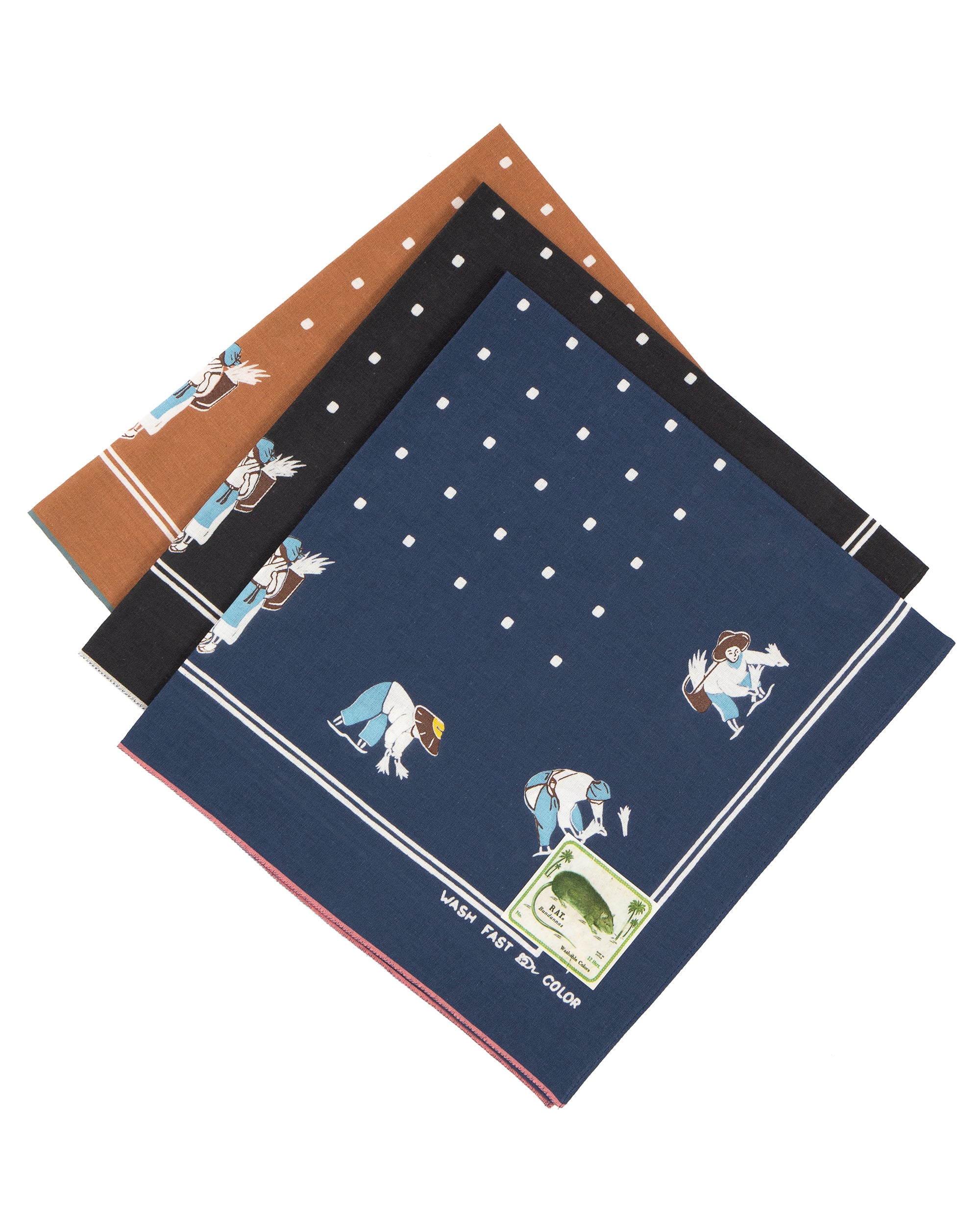 Kapital Fastcolor Selvedge Bandana, (Rice Seeding), Navy - Image 2