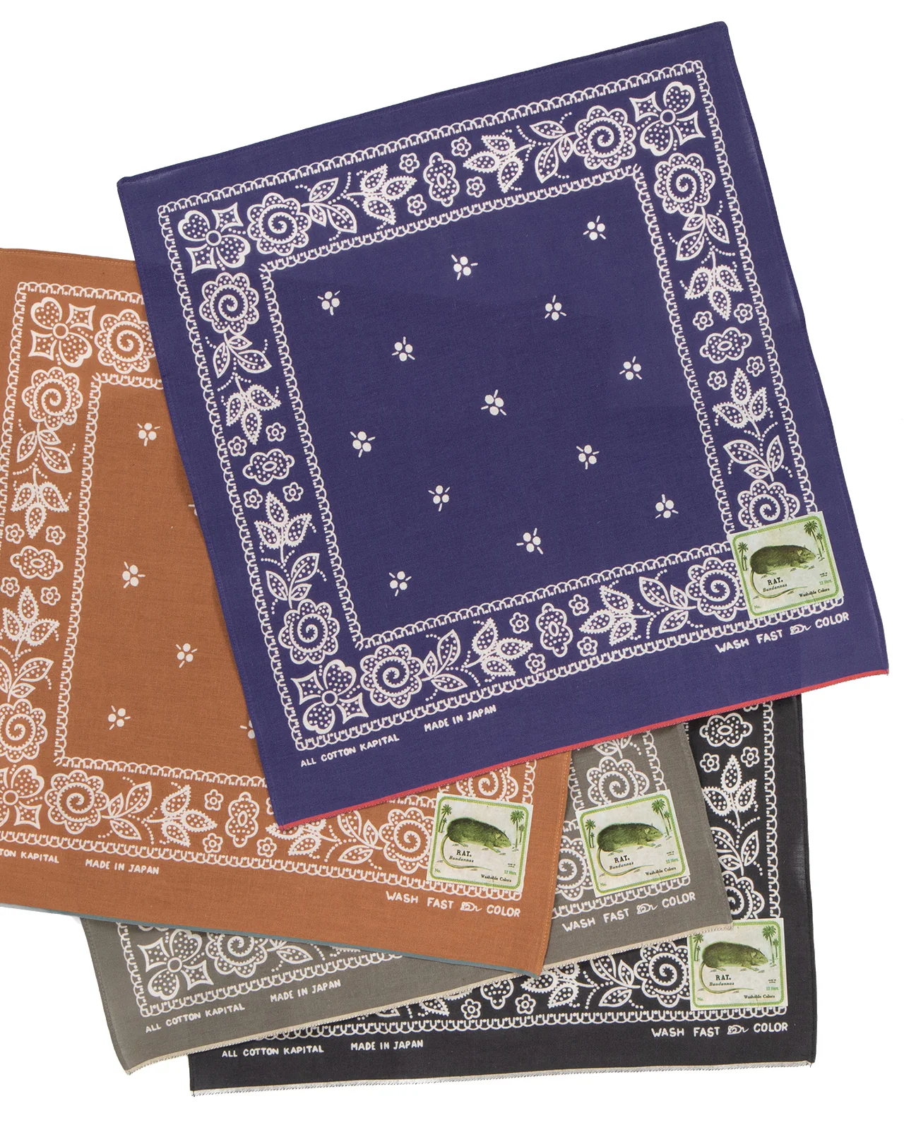 Kapital Fastcolor Selvedge Bandanna (Escargot Flowers), Black, Small - Image 2
