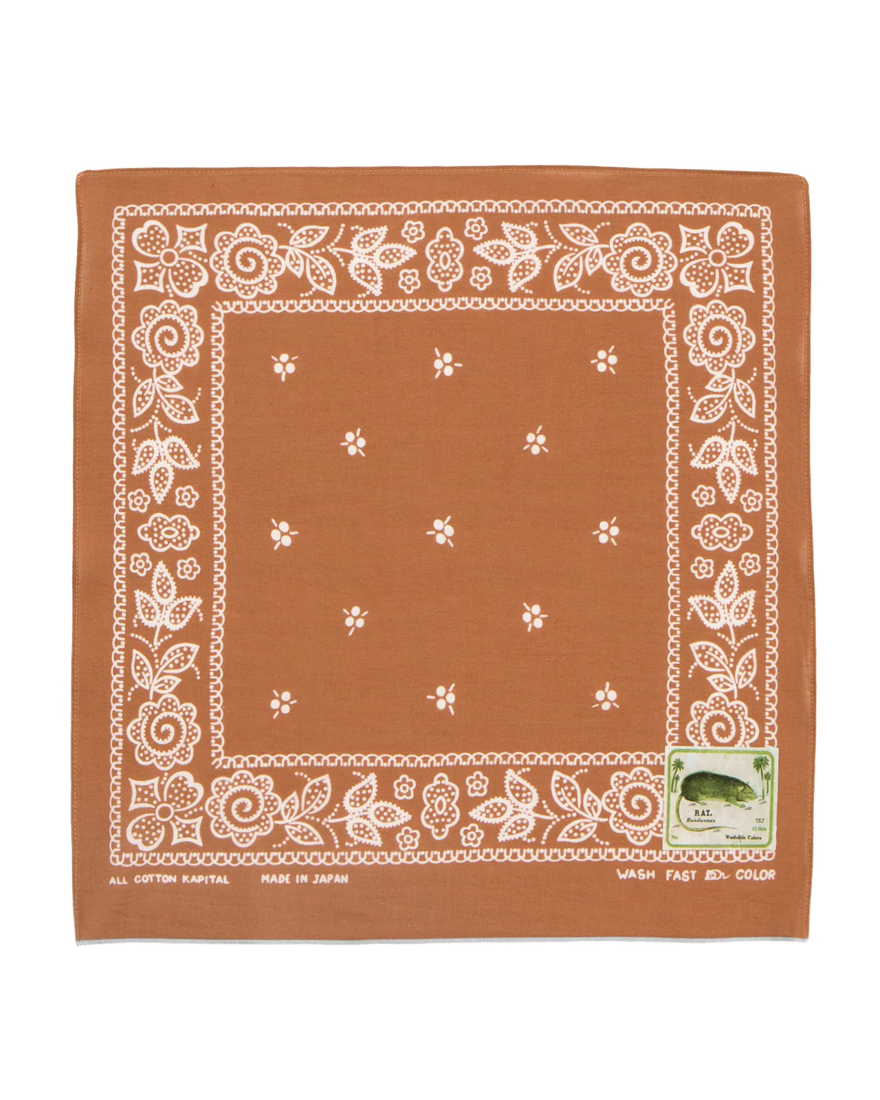 Kapital Fastcolor Selvedge Bandanna (Escargot Flowers), Brown, Small