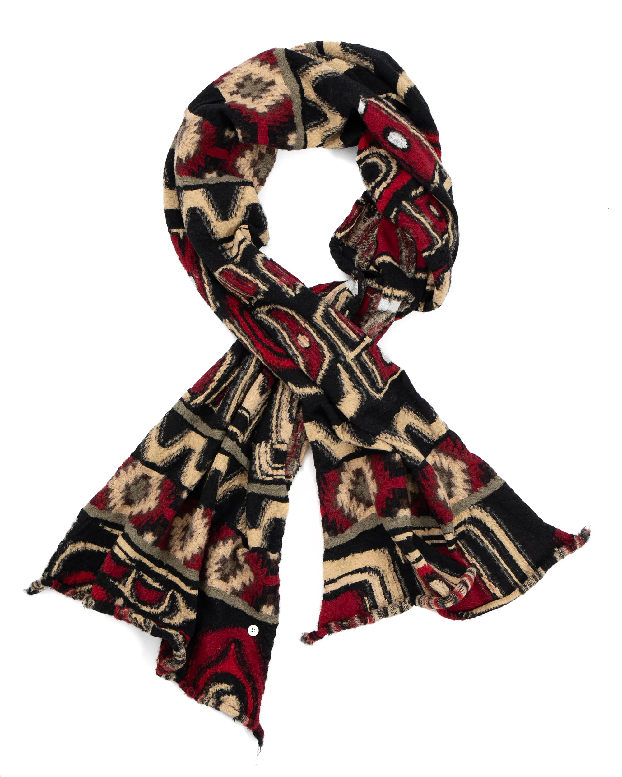 Kapital Fulling Wool Happy Scarf, Alaska Raven, Red - Image 2
