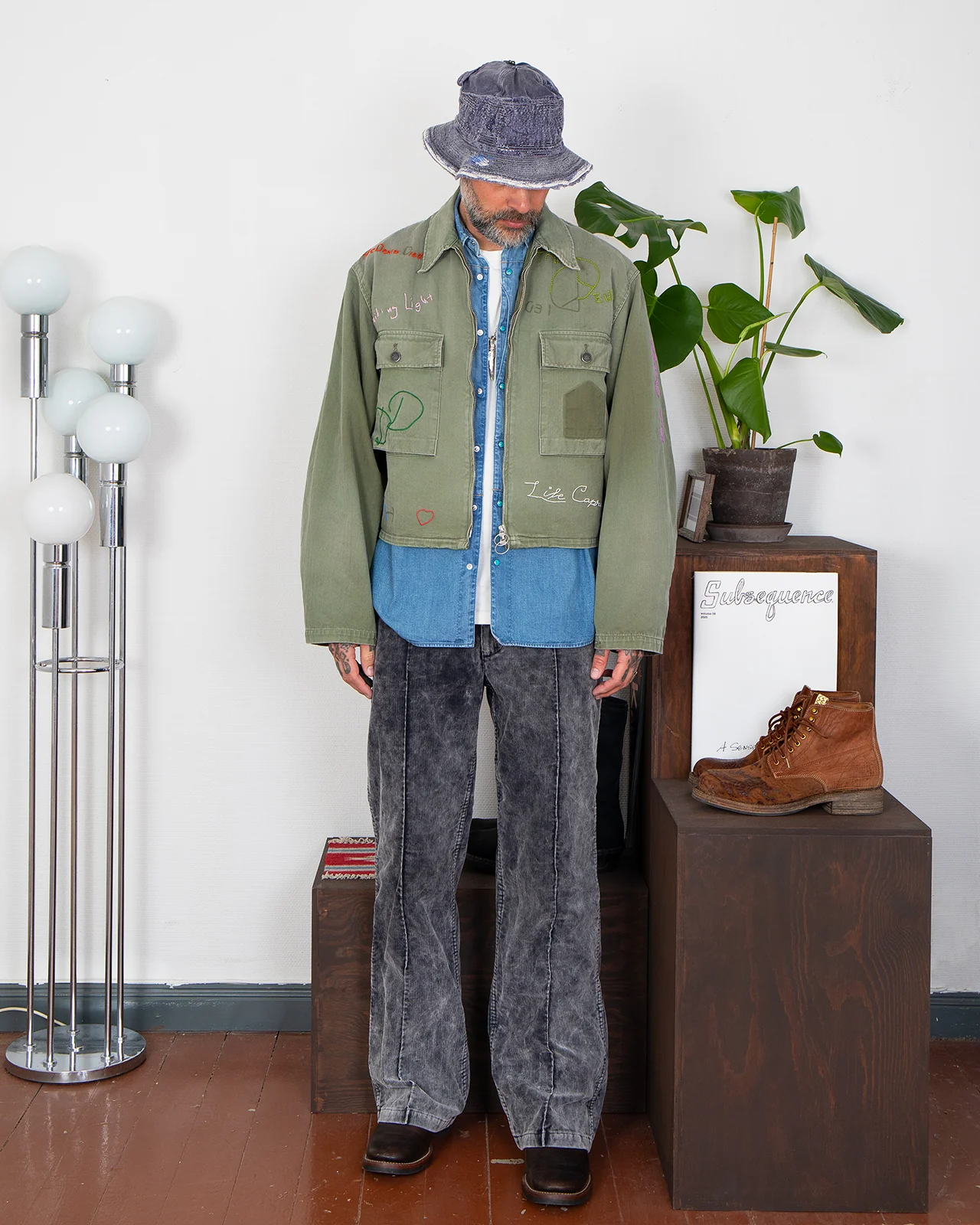 Kapital Herringbone Hunter Drizzler Jacket, Memorial Embroidery - Image 2