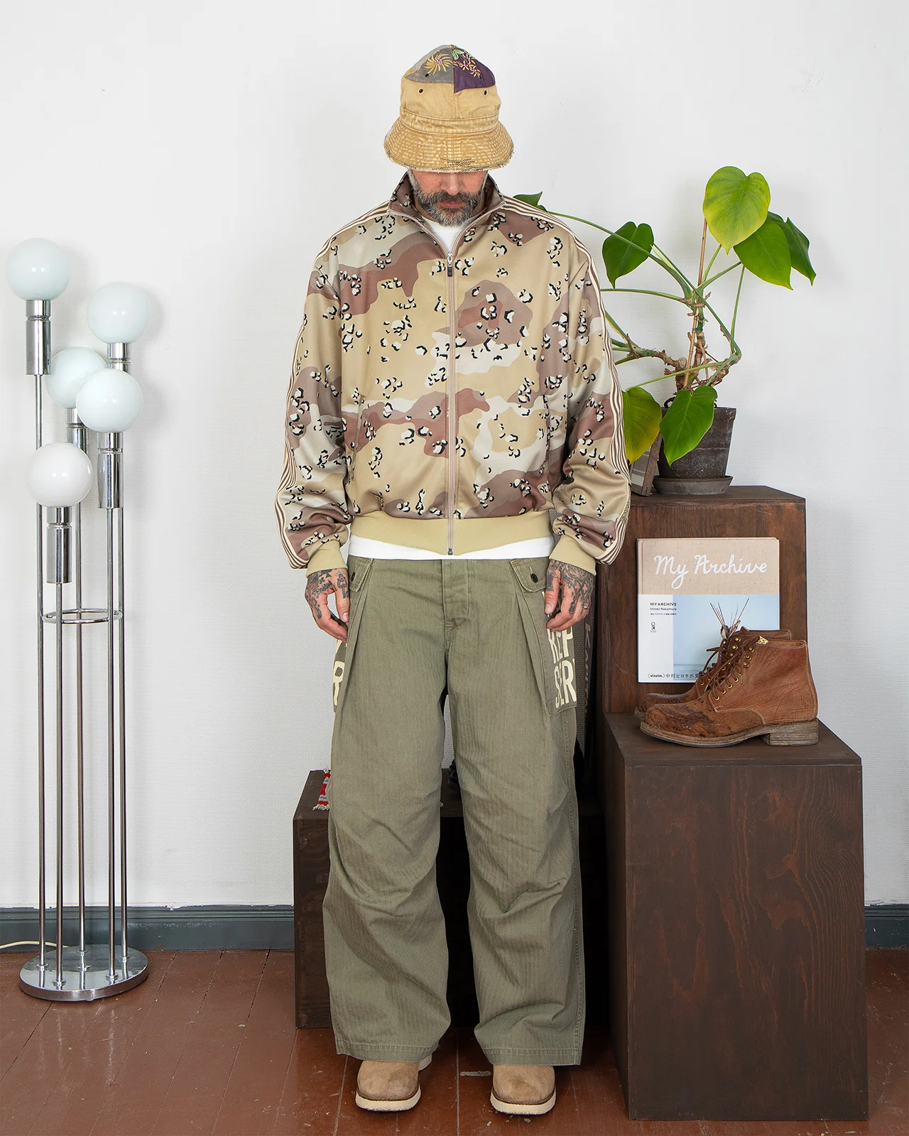 Kapital Smooth Jersey Choco-Chip Camo Track Jacket, Beige - Image 2