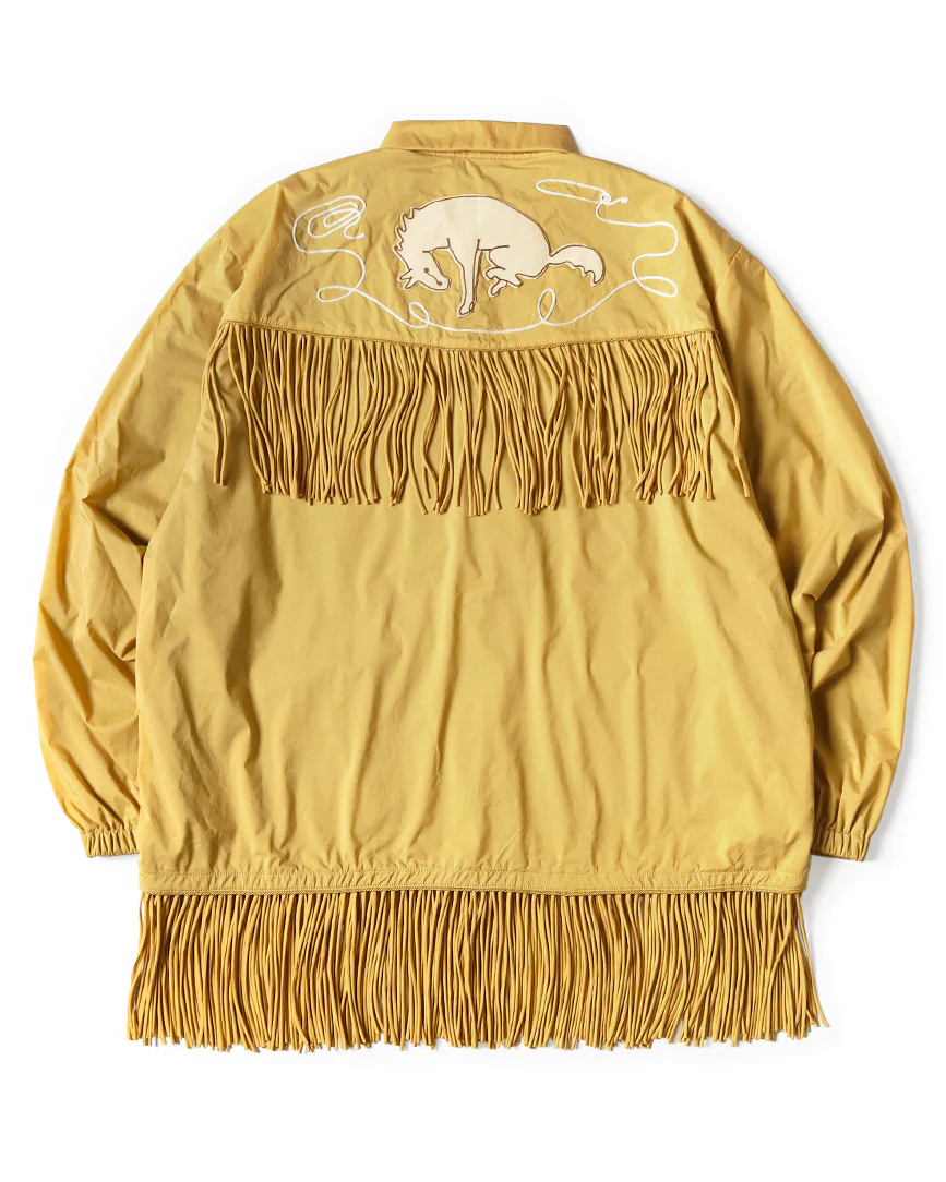 Kapital Stretch Nylon Fringed Coach Jacket, Mustard - Image 5