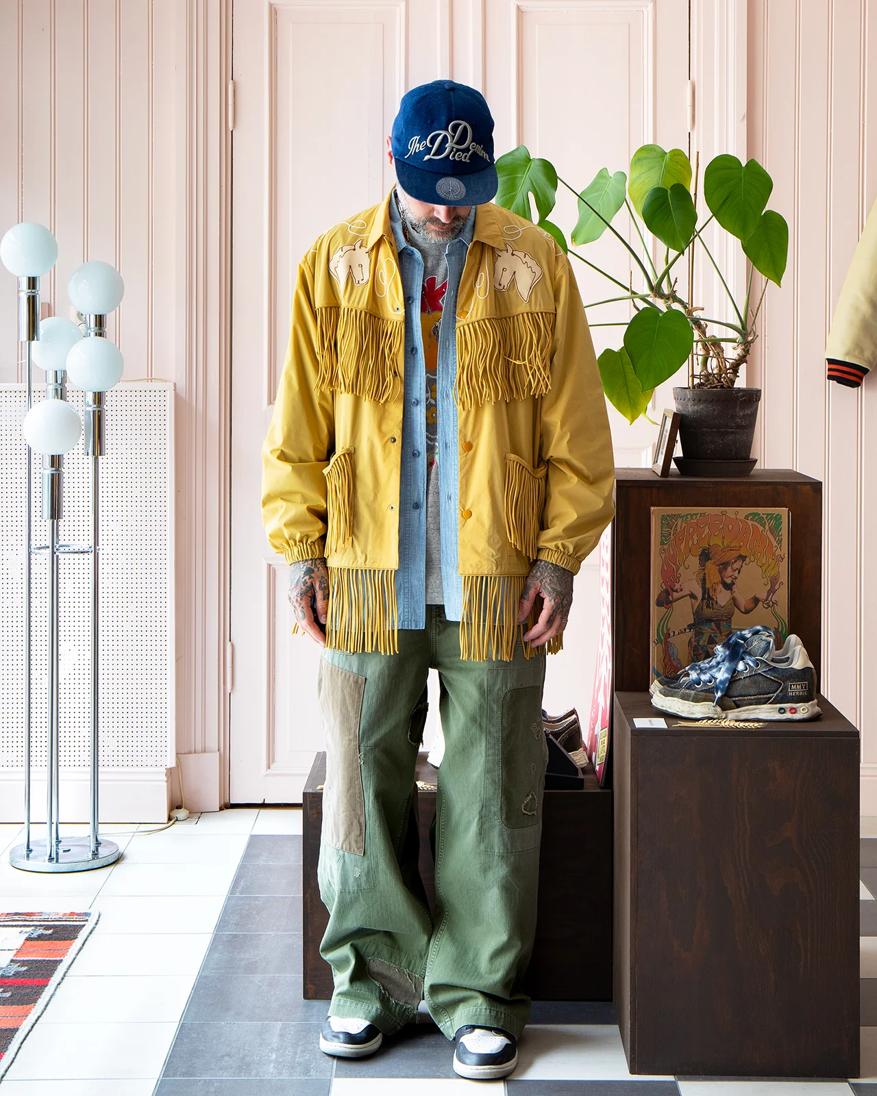 Kapital Stretch Nylon Fringed Coach Jacket, Mustard - Image 7