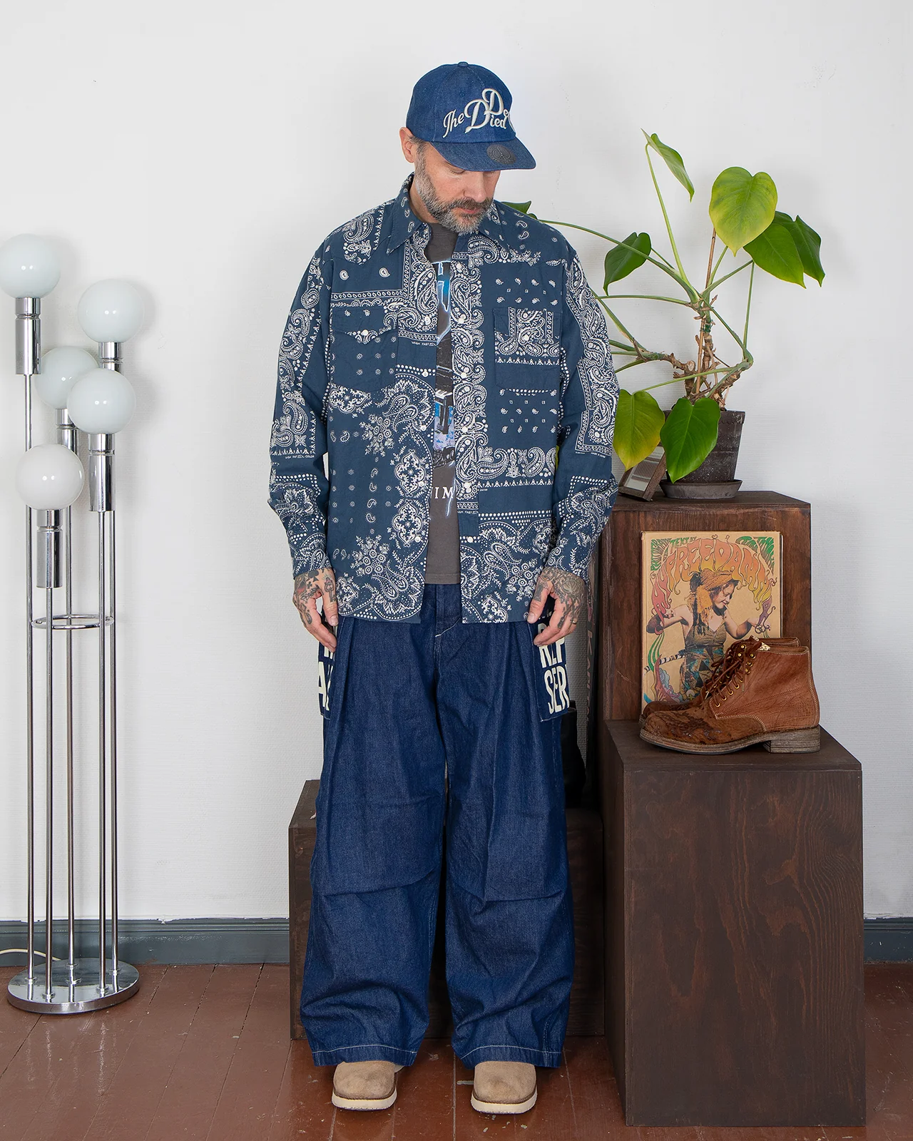 Kapital Viyella Flannel Bandanna Husky Western Shirt, Navy - Image 2