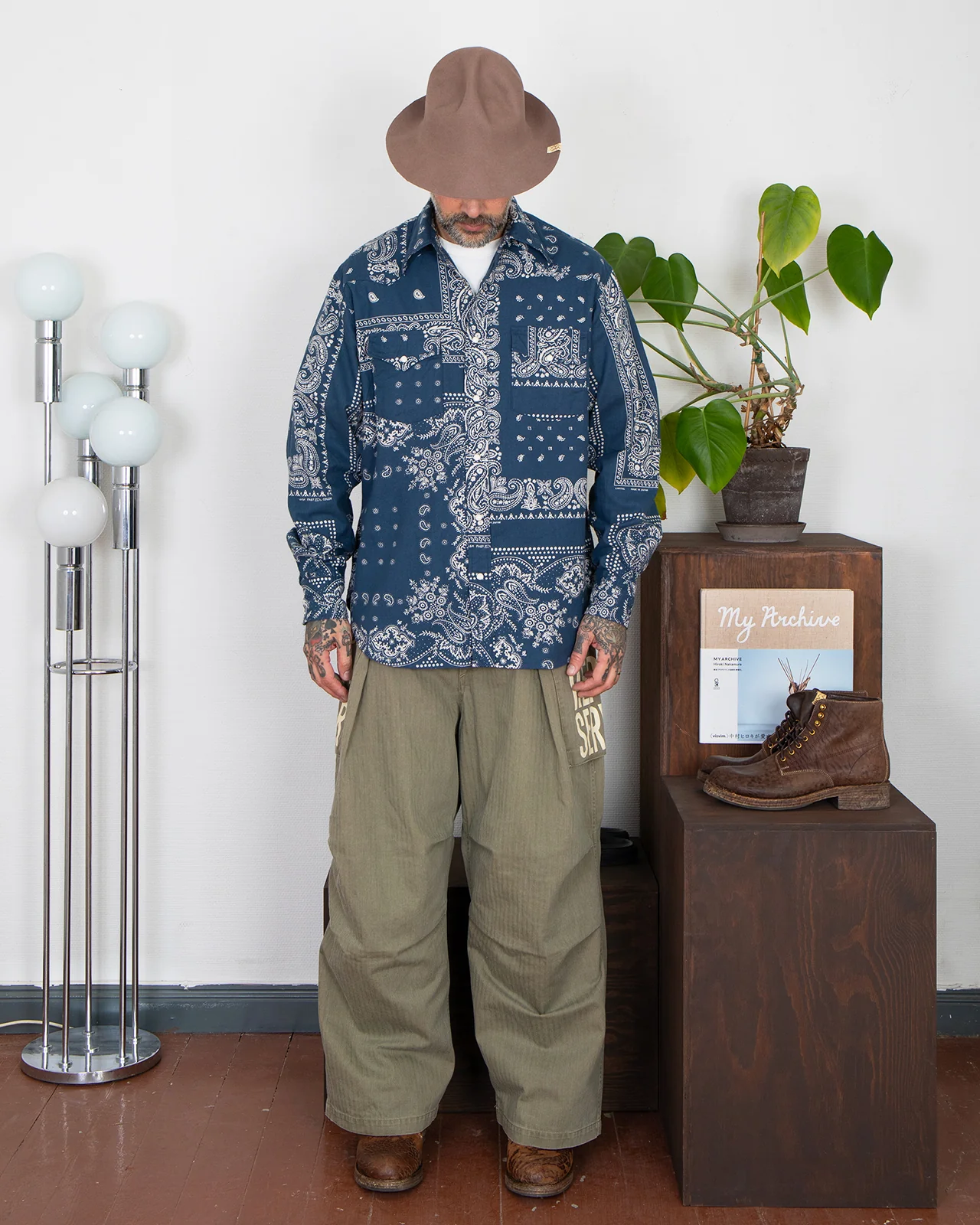 Kapital Viyella Flannel Bandanna Husky Western Shirt, Navy - Image 5