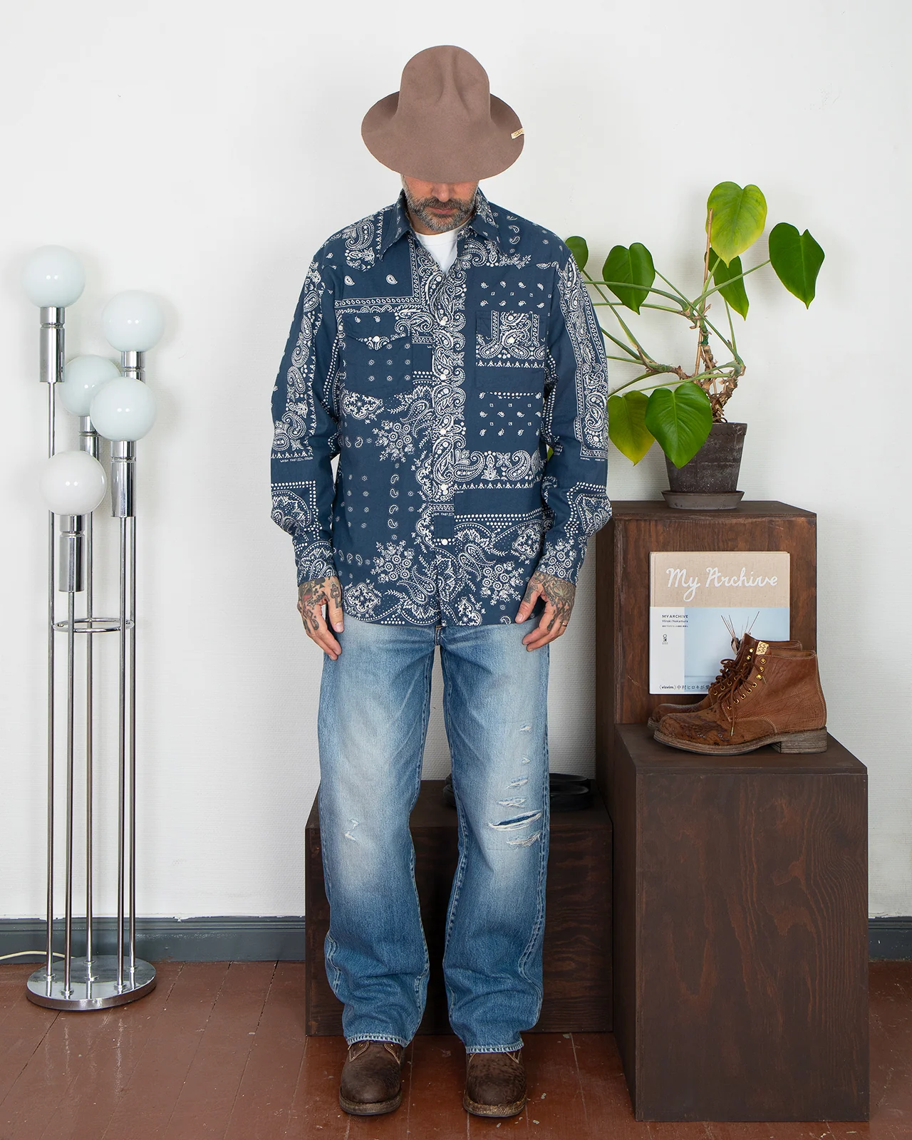 Kapital Viyella Flannel Bandanna Husky Western Shirt, Navy - Image 6