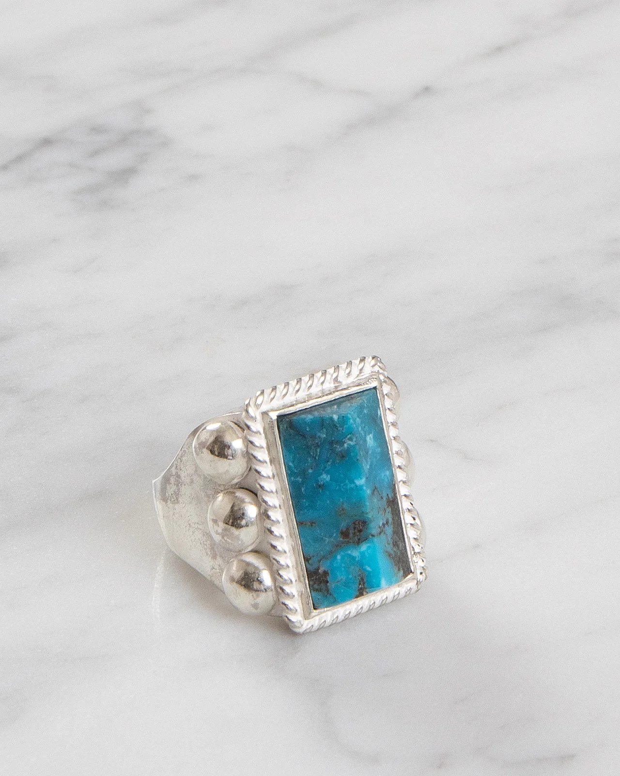 Larry Smith 6 Point Pyramid High Dome Turquoise Ring - Image 2